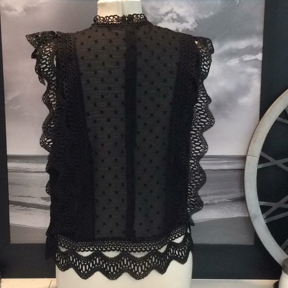 Gypsy Rose Black Scalloped Lace and Swiss Dot Sleeveless Top Blouse Size M - Picture 6 of 11